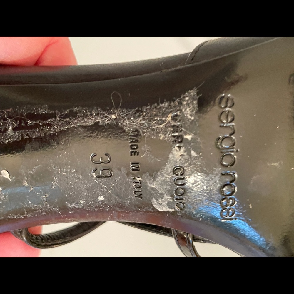 SERGIO ROSSI - BLACK LEATHER SLING-BACKS - Picture 7 of 7